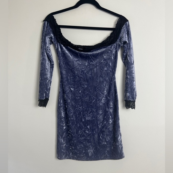 Kimchi Blue Ryder Velvet & Lace Women's Mini Dress Medium Blue Y2K Retro Bodycon - Picture 3 of 9